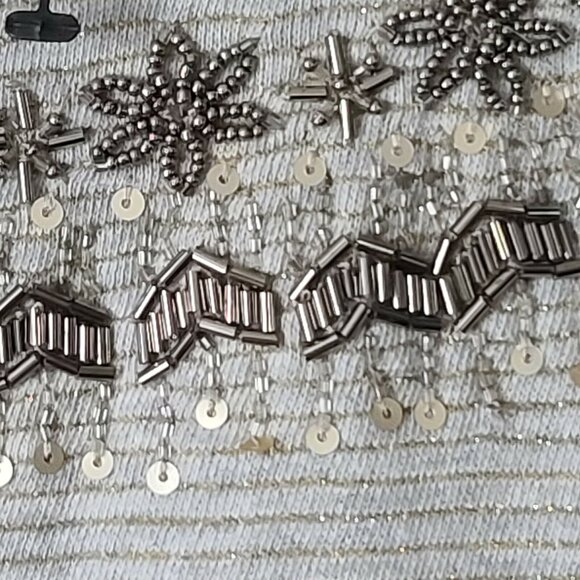 Talbots 3/4 Sleeve Top Blouse Sequin Neck XS Gray w Metallic Stripes Preppy NWT - Picture 6 of 9